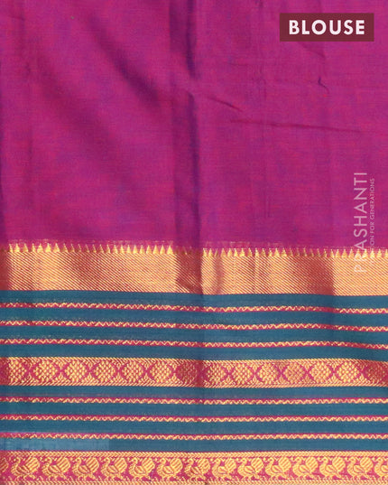 Narayanpet cotton saree purple and green with plain body and long zari woven border