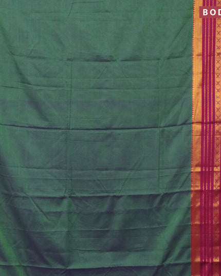 Narayanpet cotton saree dual shade of green and magenta pink with plain body and long zari woven border
