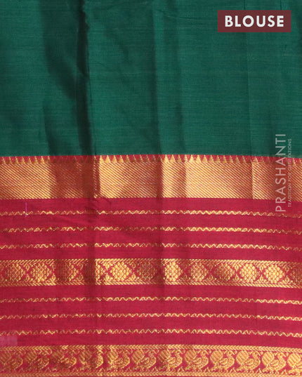 Narayanpet cotton saree green and maroon with plain body and long zari woven border