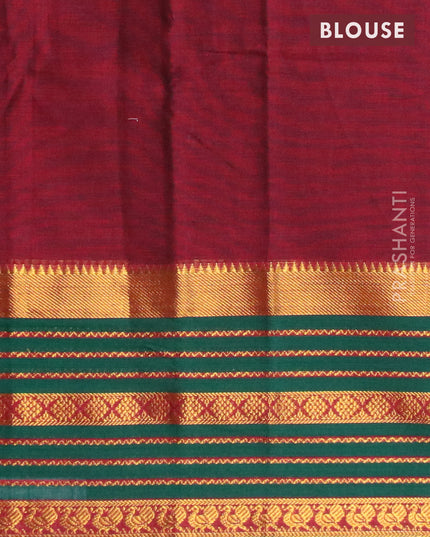 Narayanpet cotton saree maroon and green with plain body and long zari woven border