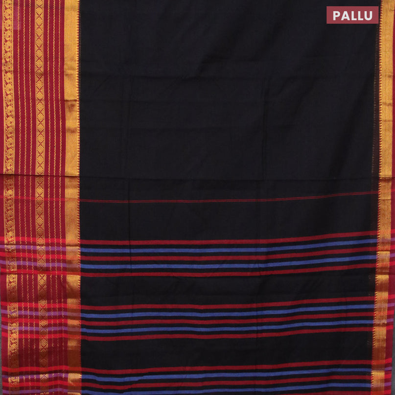 Narayanpet cotton saree black and maroon with plain body and long zari woven border