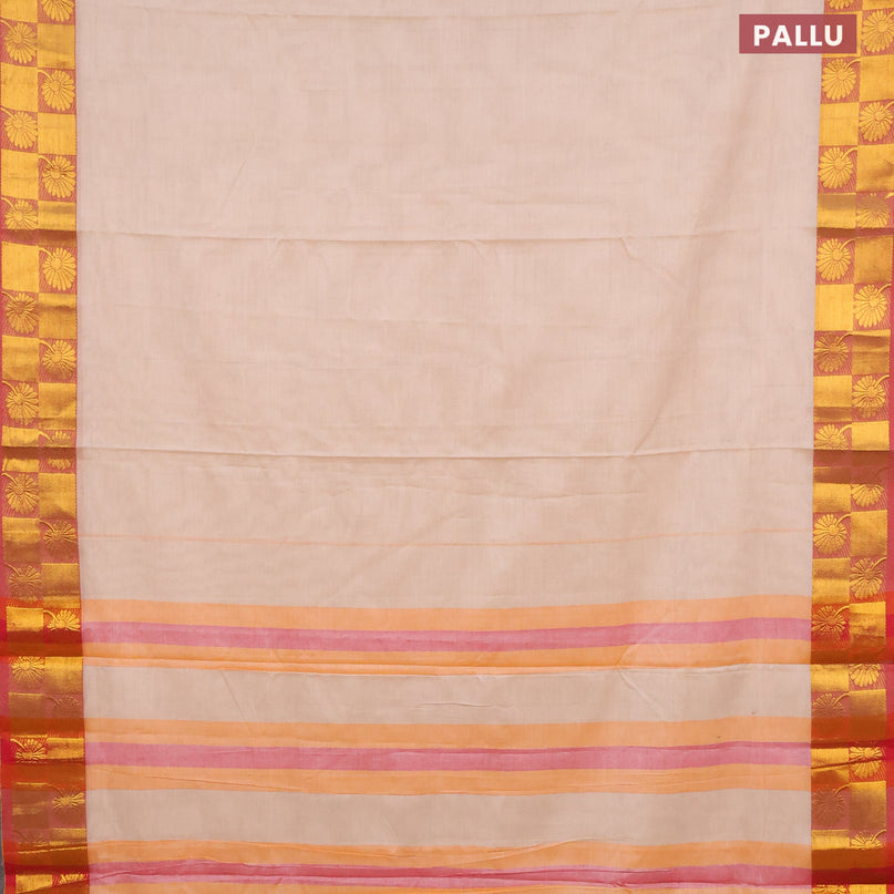 Narayanpet cotton saree beige and red with plain body and zari woven border