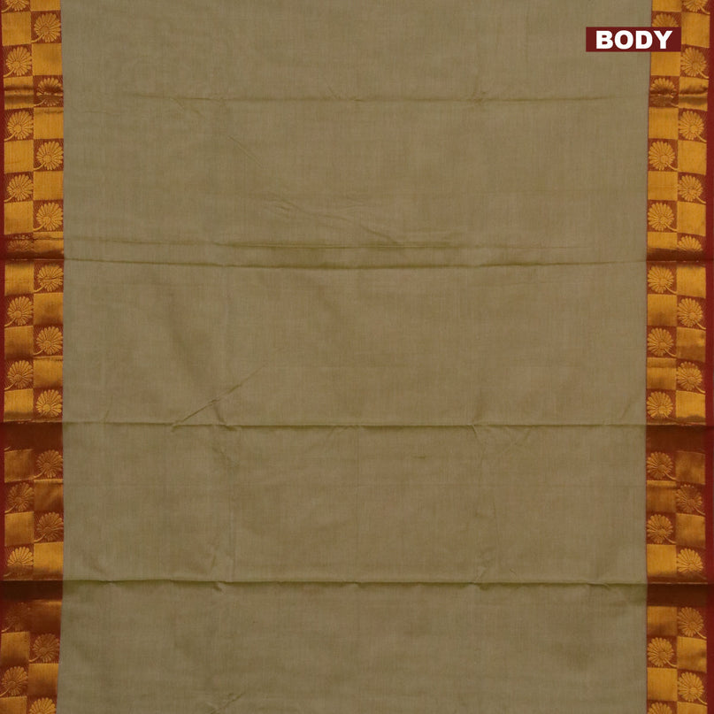 Narayanpet cotton saree elaichi green and maroon with plain body and zari woven border