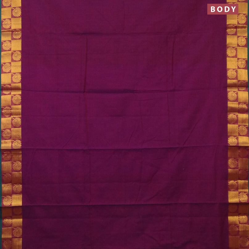 Narayanpet cotton saree dual shade of purple and green with plain body and zari woven border