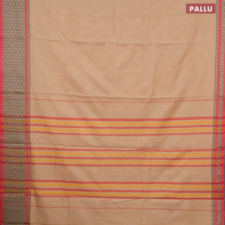 Narayanpet cotton saree beige and red shade with plain body and thread woven border