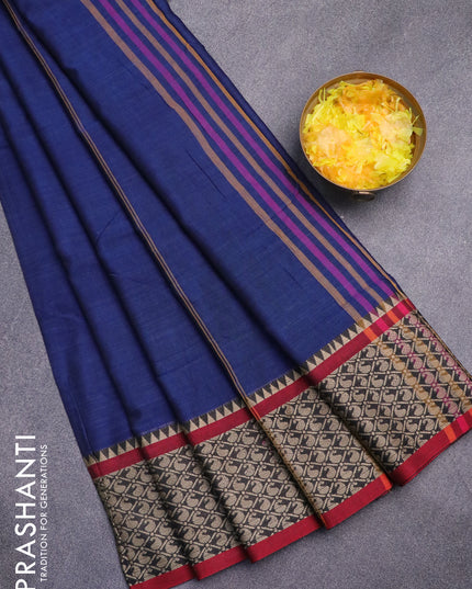 Narayanpet cotton saree dark blue and maroon with plain body and thread woven border