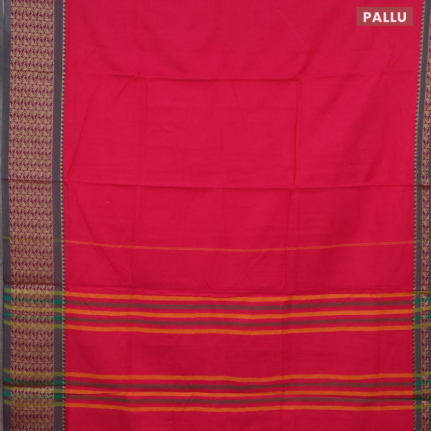 Narayanpet cotton saree pink and green with plain body and thread woven border