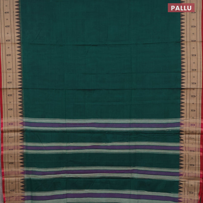 Narayanpet cotton saree green and maroon with plain body and thread woven border