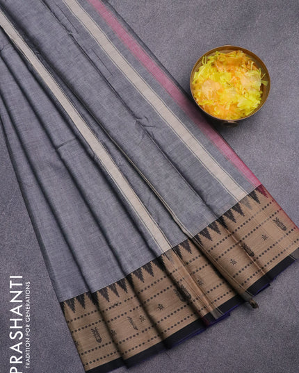 Narayanpet cotton saree grey and black with plain body and thread woven border