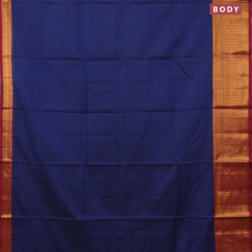 Narayanpet cotton saree dark blue and maroon with plain body and zari woven border