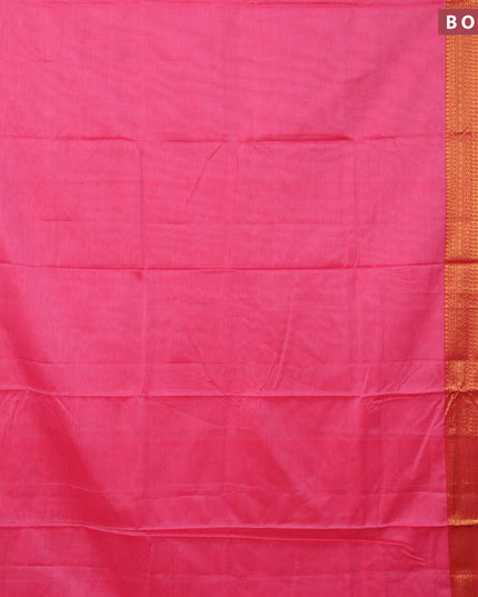 Narayanpet cotton saree pink and dual shade of green with plain body and zari woven border