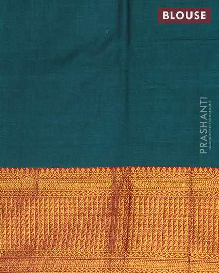 Narayanpet cotton saree peacock green and maroon with plain body and zari woven border