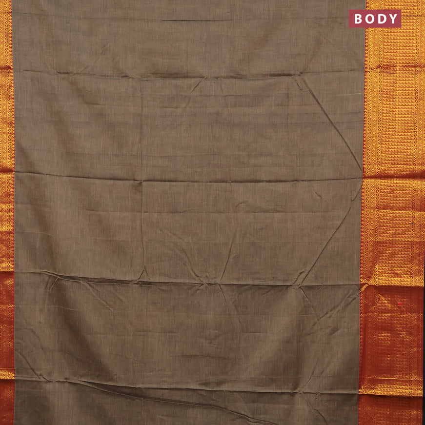 Narayanpet cotton saree chikku shade and black with plain body and zari woven border