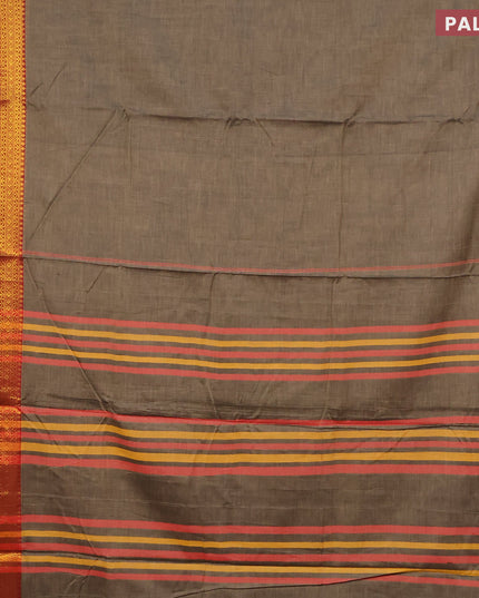 Narayanpet cotton saree chikku shade and black with plain body and zari woven border