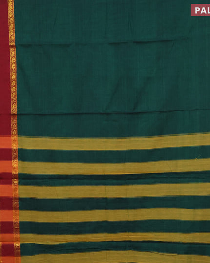Narayanpet cotton saree dark green and dark mustard with plain body and annam zari woven border