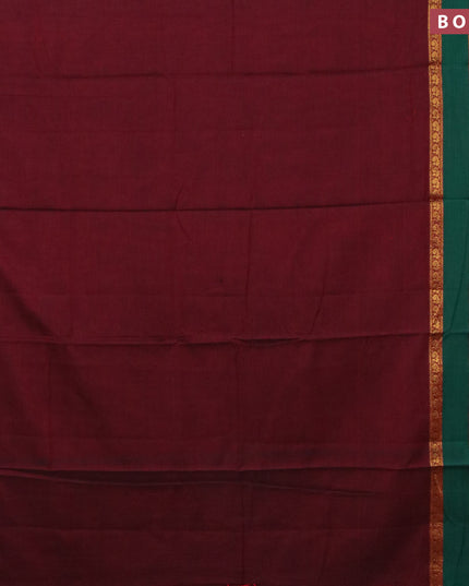 Narayanpet cotton saree maroon and dark mustard with plain body and annam zari woven border