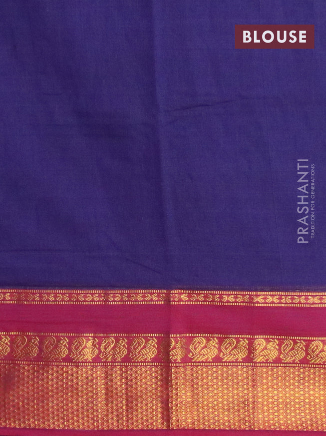 Narayanpet cotton saree blue and magenta pink with plain body and annam zari woven border