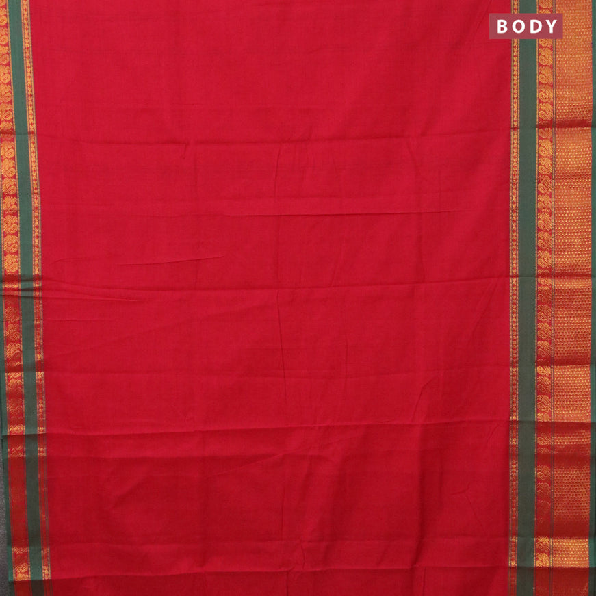 Narayanpet cotton saree red and green with plain body and annam zari woven border