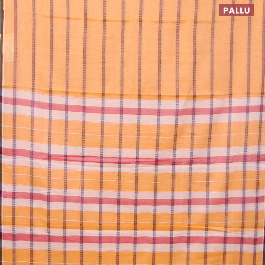 Narayanpet cotton saree mango yellow and olive green with allover thread weaves and piping border