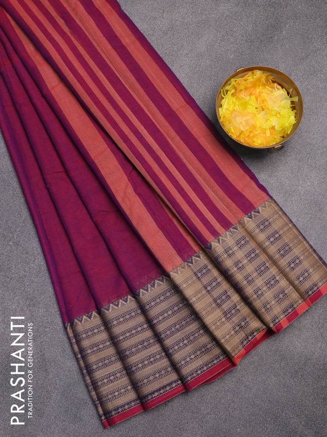 Narayanpet cotton saree dual shade of purple with plain body and thread woven border
