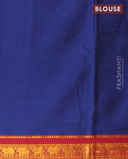 Narayanpet cotton saree blue and maroon with plain body and elephant design zari woven border
