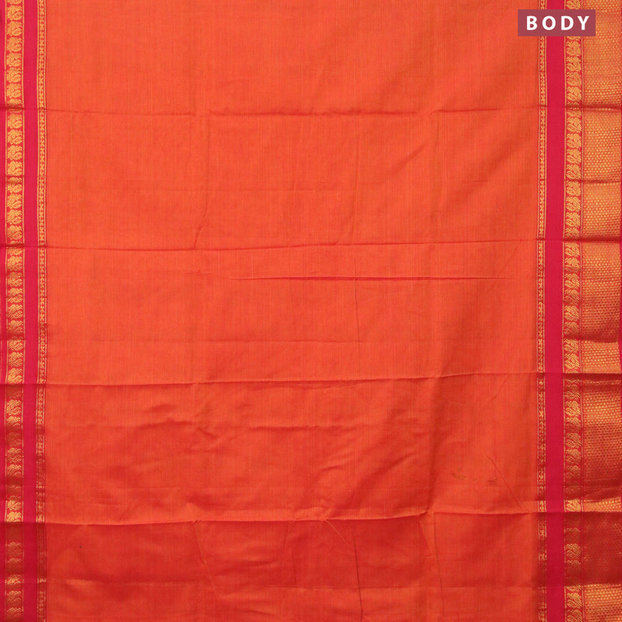 Narayanpet cotton saree sunset orange and red with plain body and annam zari woven border