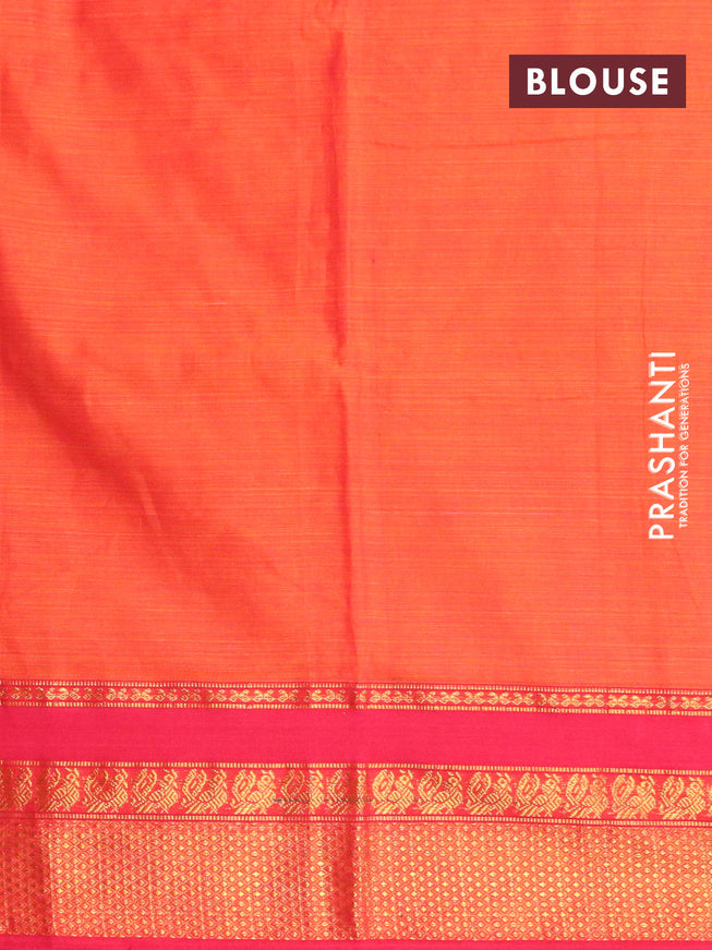 Narayanpet cotton saree sunset orange and red with plain body and annam zari woven border