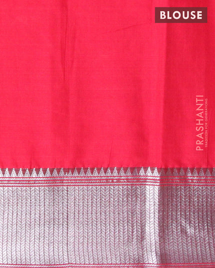 Narayanpet cotton saree red with plain body and silver zari woven border
