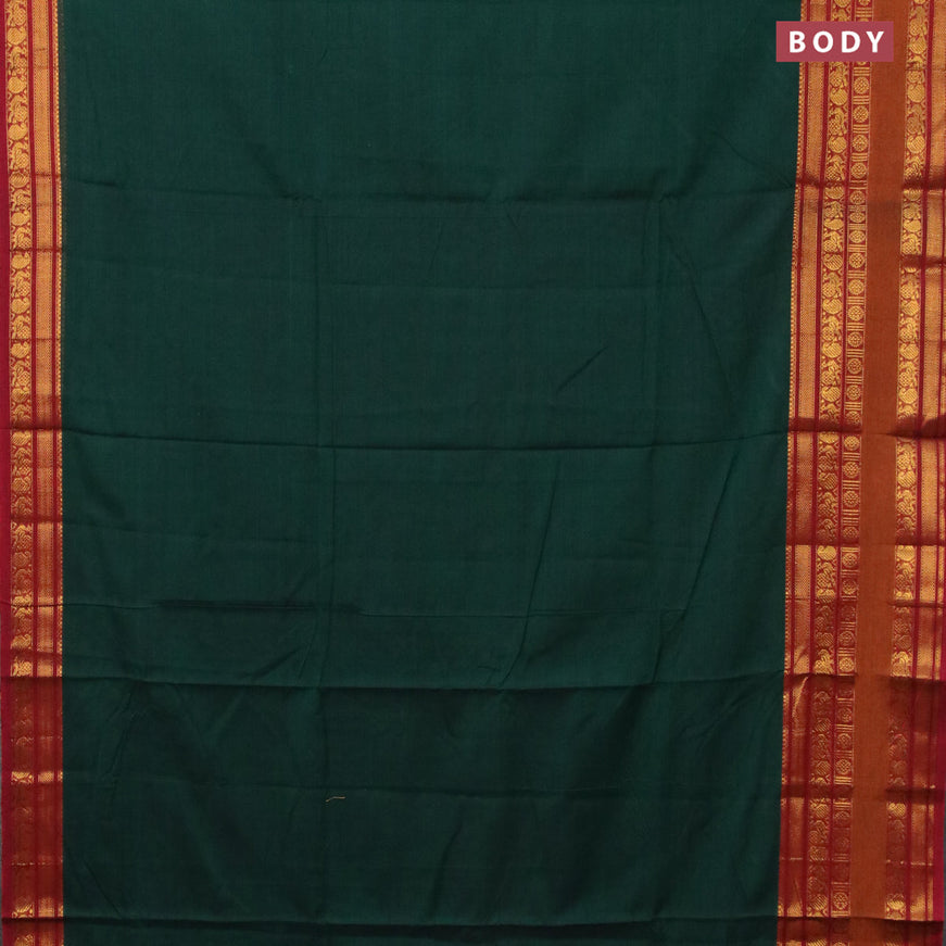 Narayanpet cotton saree green and maroon with plain body and annam zari woven border