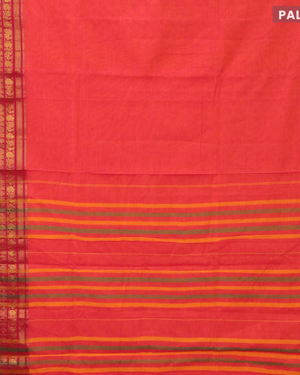 Narayanpet cotton saree dual shade of orange and pink with plain body and annam zari woven border