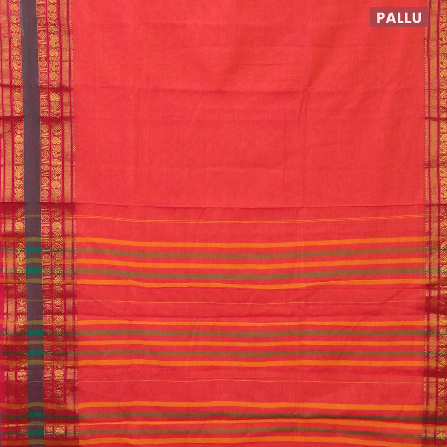 Narayanpet cotton saree dual shade of orange and pink with plain body and annam zari woven border