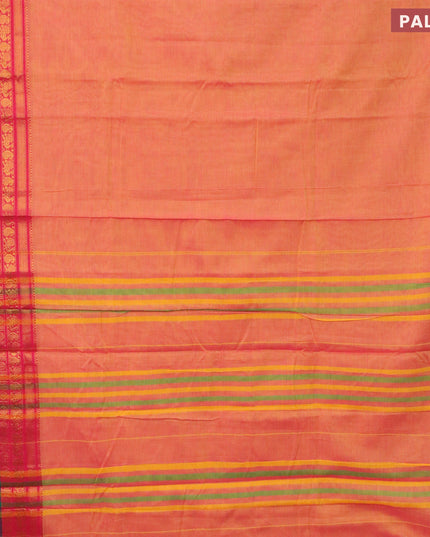 Narayanpet cotton saree dual shade of yellow and pink with plain body and annam zari woven border