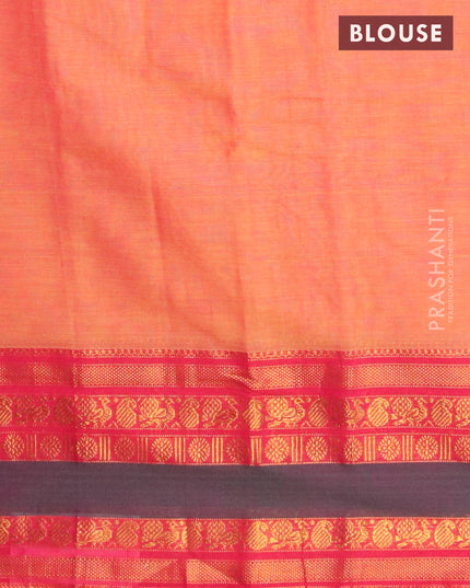 Narayanpet cotton saree dual shade of yellow and pink with plain body and annam zari woven border