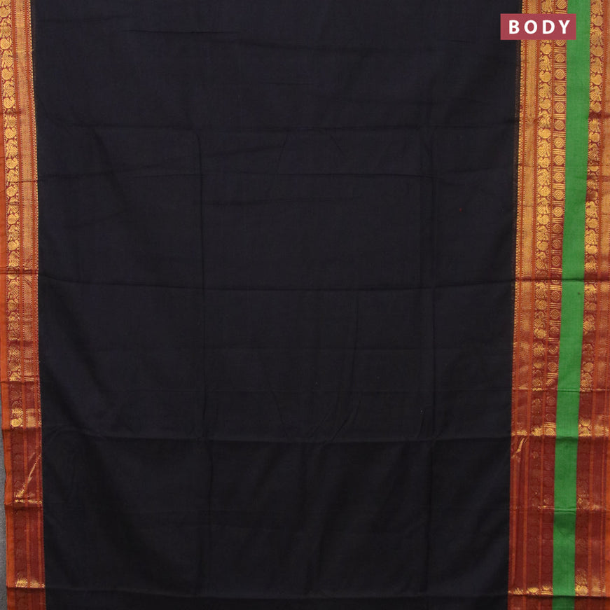 Narayanpet cotton saree black and mustard shade with plain body and annam zari woven border