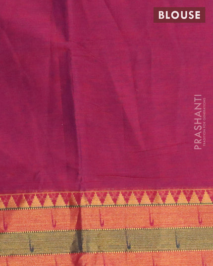 Narayanpet cotton saree dual shade of magenta pink and mustard yellow with plain body and zari woven border