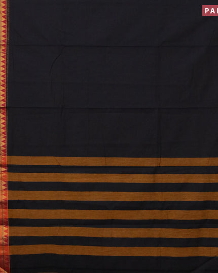 Narayanpet cotton saree black and mustard yellow with plain body and zari woven border