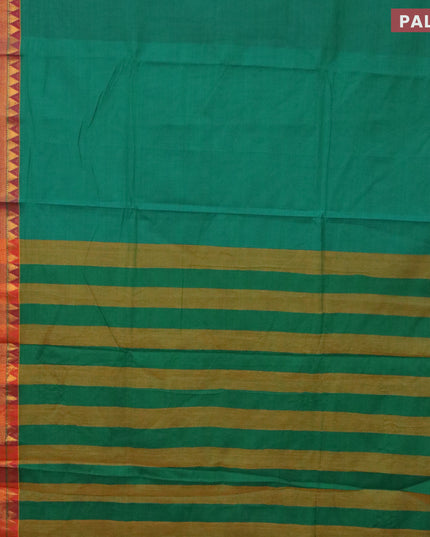Narayanpet cotton saree green and mustard yellow with plain body and zari woven border