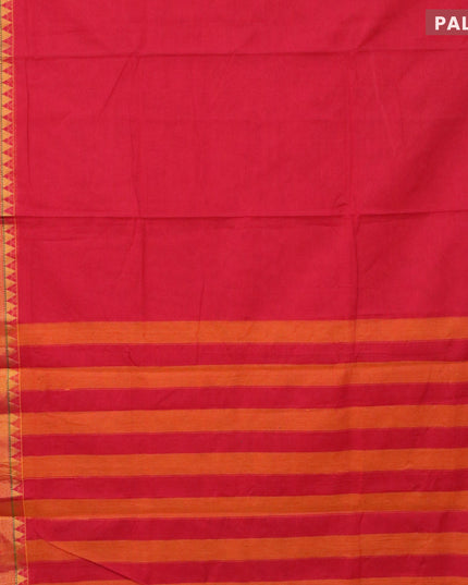Narayanpet cotton saree red and mustard yellow with plain body and zari woven border