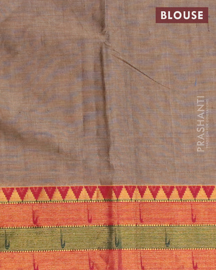 Narayanpet cotton saree grey shade and mustard yellow with plain body and zari woven border