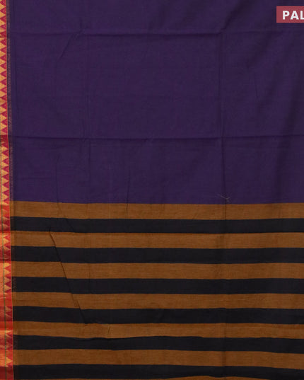 Narayanpet cotton saree deep violet and mustard yellow with plain body and zari woven border
