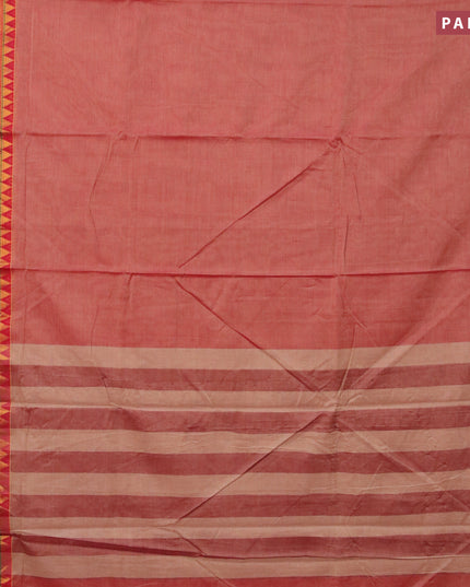 Narayanpet cotton saree dual shade of reddish rust and red with plain body and zari woven border