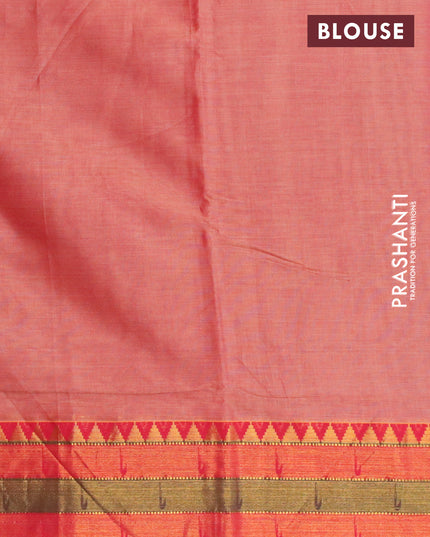 Narayanpet cotton saree dual shade of reddish rust and red with plain body and zari woven border