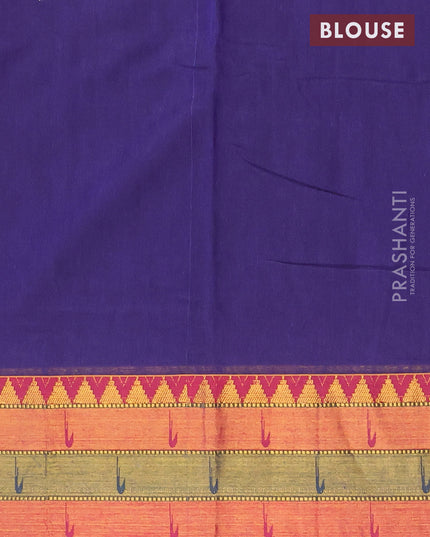 Narayanpet cotton saree violet and dark mustard with plain body and zari woven paithani style border