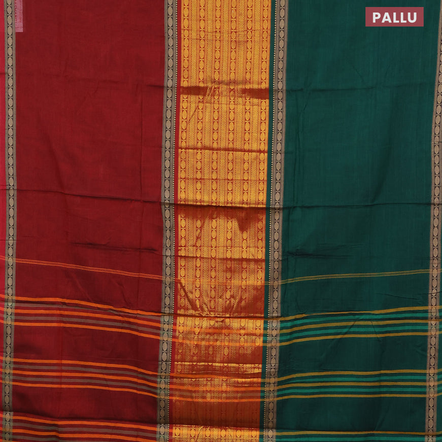 Narayanpet cotton saree green and maroon with half & half style and thread woven border