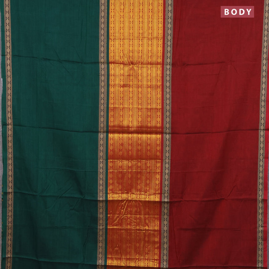 Narayanpet cotton saree maroon and green with half & half style and thread woven border