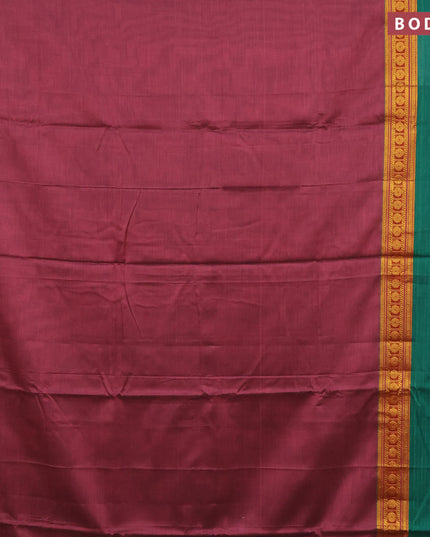 Narayanpet cotton saree maroon shade and green with plain body and rettapet zari woven border