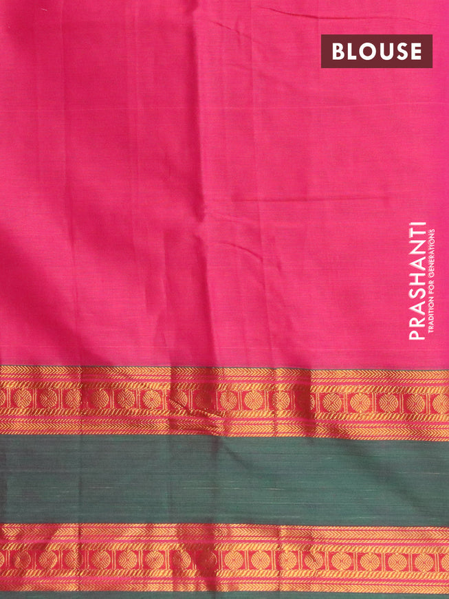 Narayanpet cotton saree pink and green with plain body and rettapet zari woven border