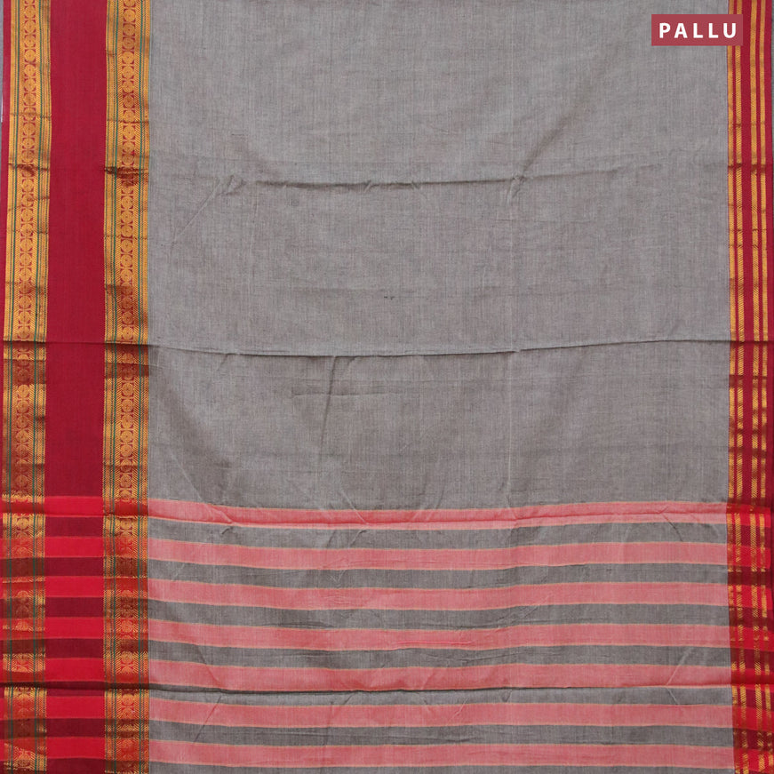 Narayanpet cotton saree grey and maroon with plain body and rettapet zari woven border