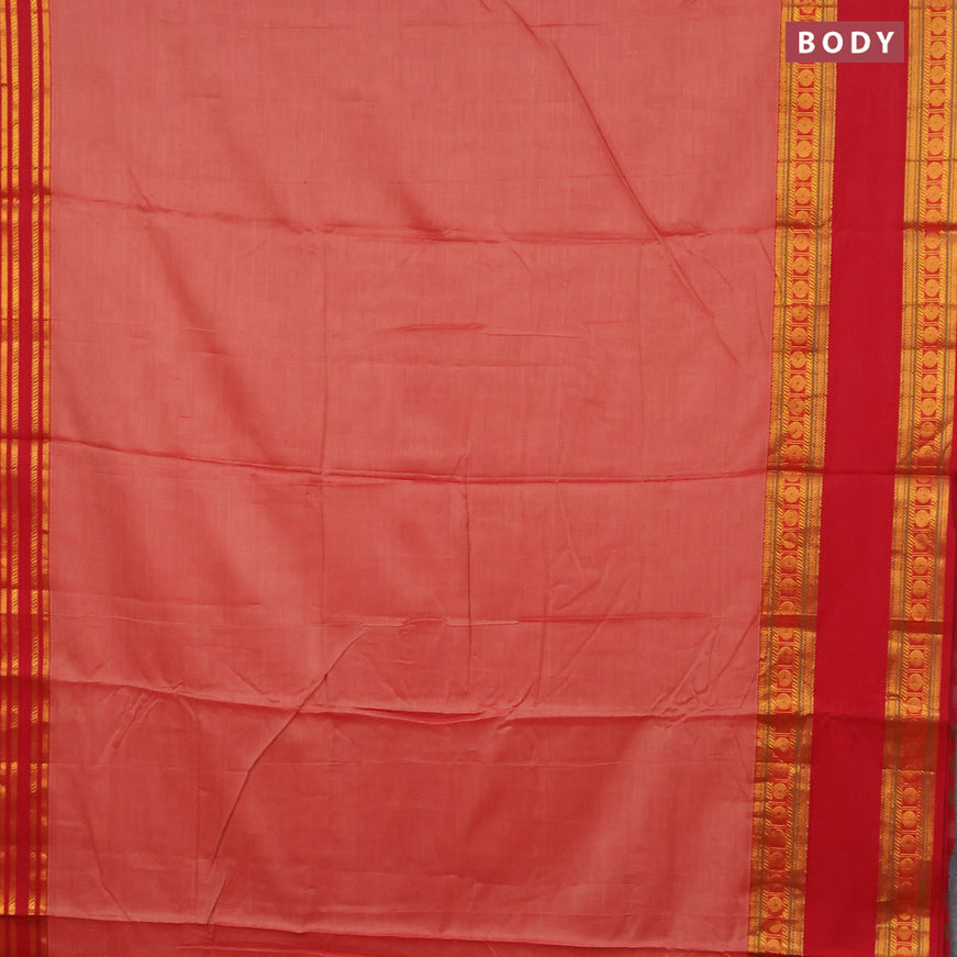 Narayanpet cotton saree dual shade of red shade and red with plain body and rettapet zari woven border