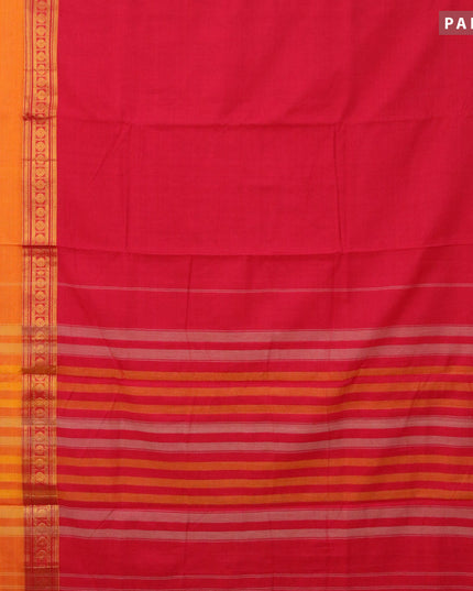 Narayanpet cotton saree red and mango yellow with plain body and rettapet zari woven border